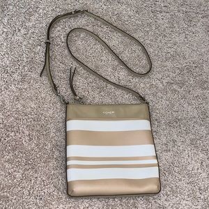 Striped COACH Crossbody White Tan